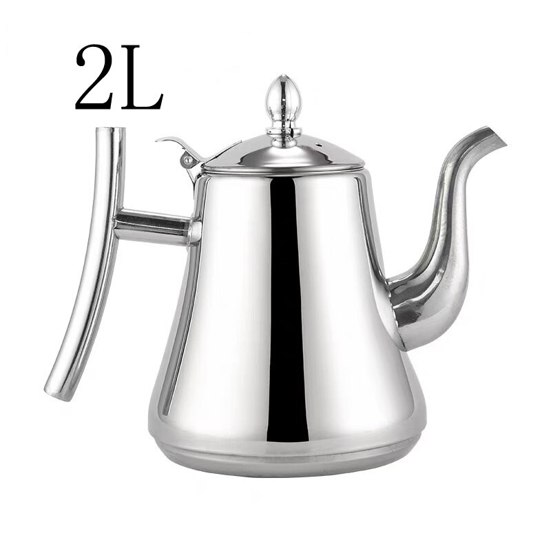 Stainless Steel Tea Pot Coffee Pot With Filter Hotel Restaurant Induction Cooker Tea Kettle Water Pot 1L/1.5L: Silver-2L