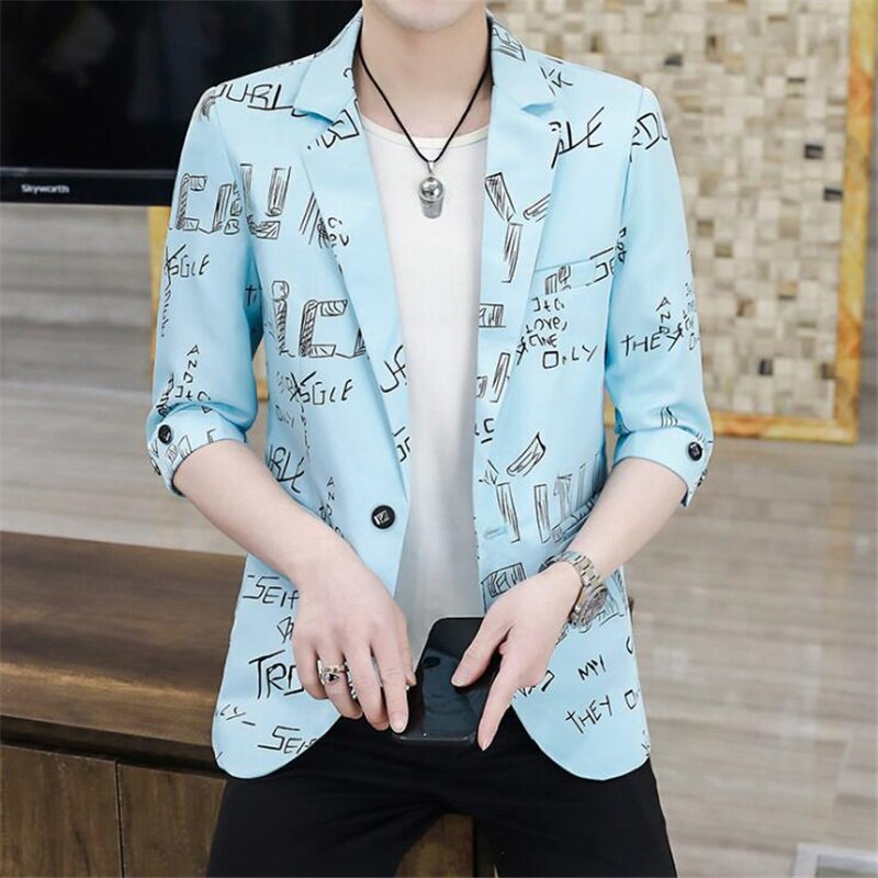 Beiläufige Klage der Männer Sommer Dünne Brief Druck Sozialen Sänger Bühne Mantel Koreanische Business Casual Nahen Sleeve Top: wathet / M