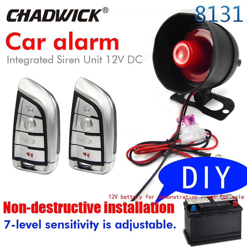 8131Non-destructive installatio car alarm system DIY connect battery easy universal 12v vehicle sound alund siren CHADWICK
