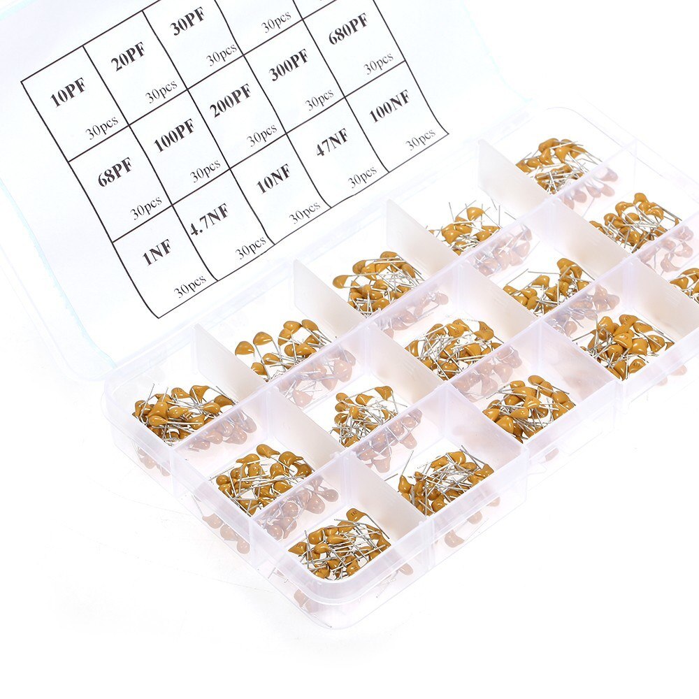 450PCS 10pF－100nF Ceramic Capacitor Assortment Box Kit Range 15 Value