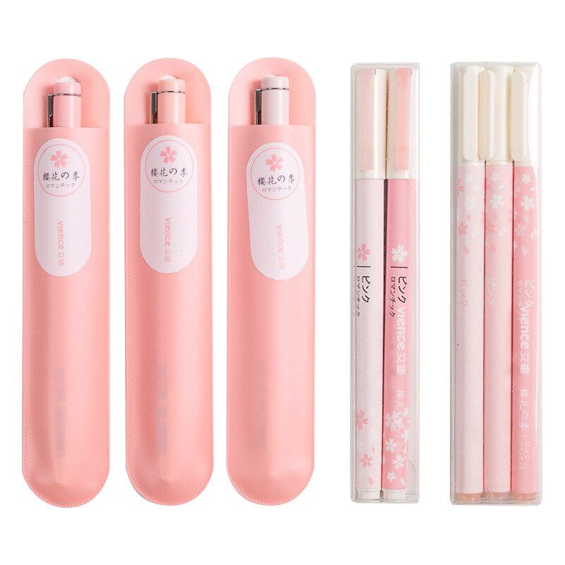 Korean Cherry Blossoms Gel Pen Set Fine Point Pens Full Needle Black Watery Signature Pen Kawaii School Supplies Stationery