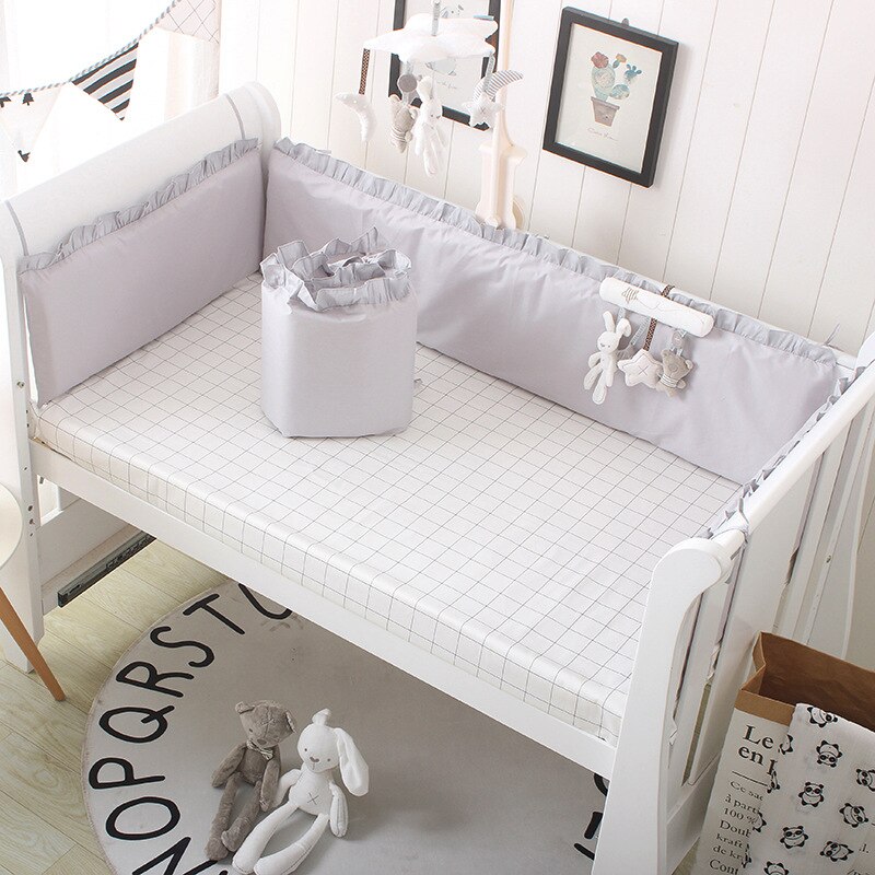 Koreaanse Stijl Baby Baby Wieg Bumpers Puur Katoen Effen Kleur Vel Baby Bed Voor Shock Beschermende Side In De Wieg room Decor