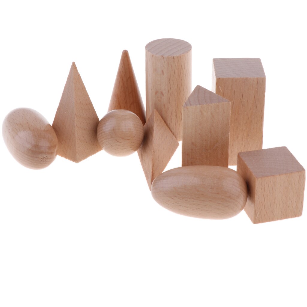 3D Vormen Gepolijst Houten Geometrische Solids Voor Shcool Wiskunde Leren, 10Pcs