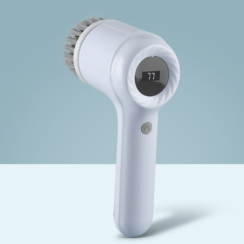Depurador giratorio eléctrico, cepillo de limpieza inalámbrico para baño, depurador eléctrico con 5 cabezales de cepillo reemplazables, cepillo de limpieza eléctrico: Blanco