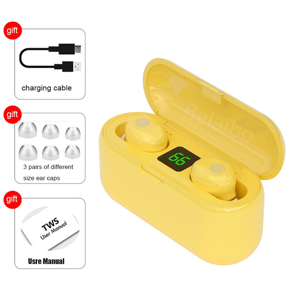 F9 Tws 5.0 Bluetooth Oortelefoon Draadloze Hoofdtelefoon Touch Control Headset Gaming Oordopjes In Ear Oortjes Met Dual-Microfoons: F9-1 Touch Yellow