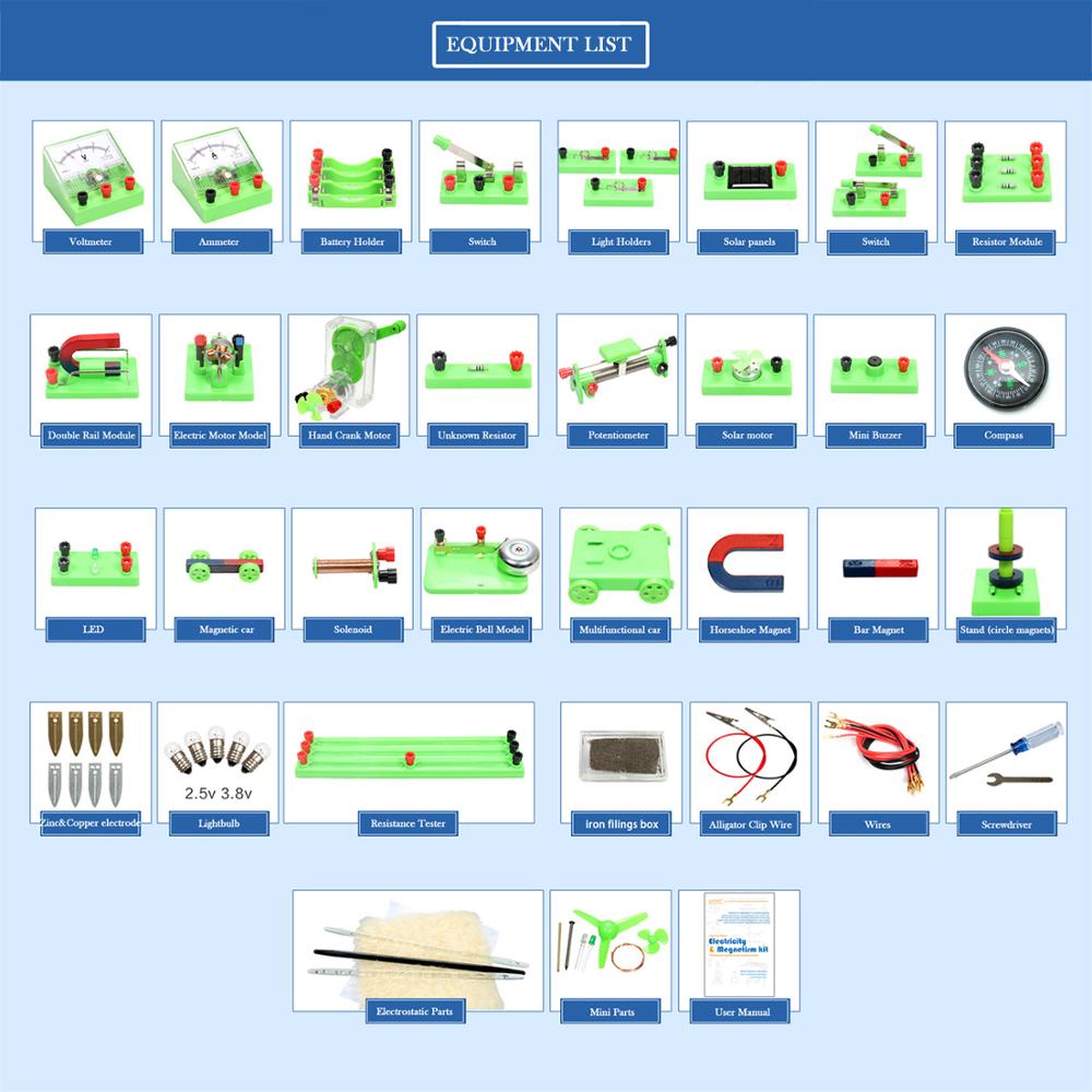 La escuela laboratorios de física Electricidad Básica descubrimiento de circuito y el magnetismo Kits de experimentos para Junior Senior High School rompecabezas