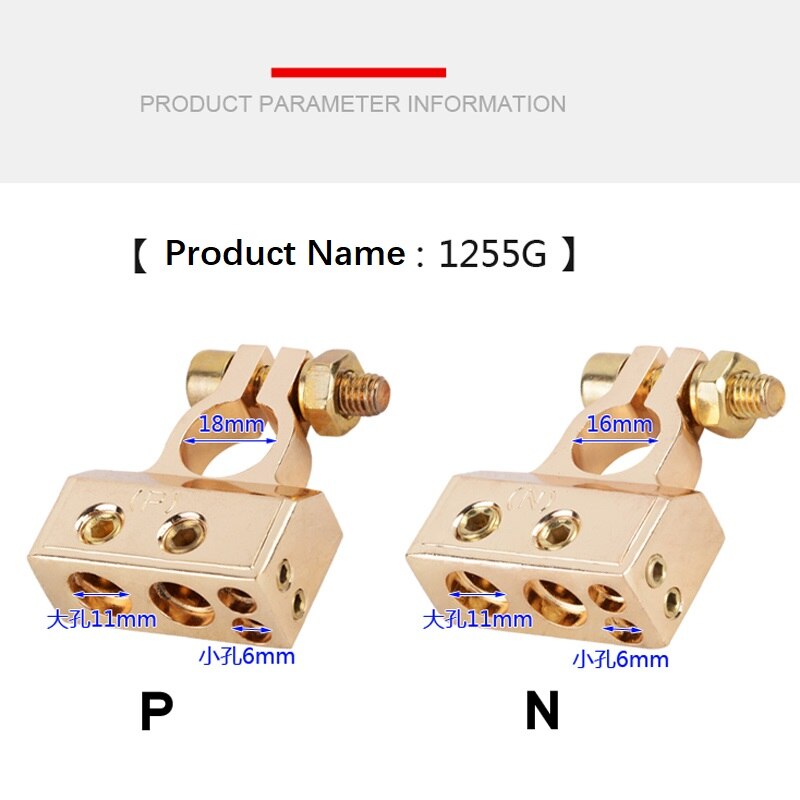 2 Pcs Gold Plated Battery Terminal Connectors 0/2/4/8/10 Gauge Positive Negative Auto Car Marine Battery Terminal Connectors