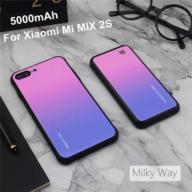 Wireless Magnetische Batterie Ladegerät Fällen Für Xiaomi Mi MIX 2S Batterie Fall Gehärtetes Glas Power Fall Für Mi MIX 3 lade Abdeckung: Pink For MIX 2S