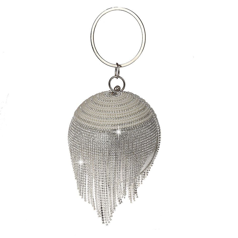 Luksus diamant krystall perler lang dusk ball form kveldsveske damer kvinner glitter bryllup fest dag clutches vesker: Sølv