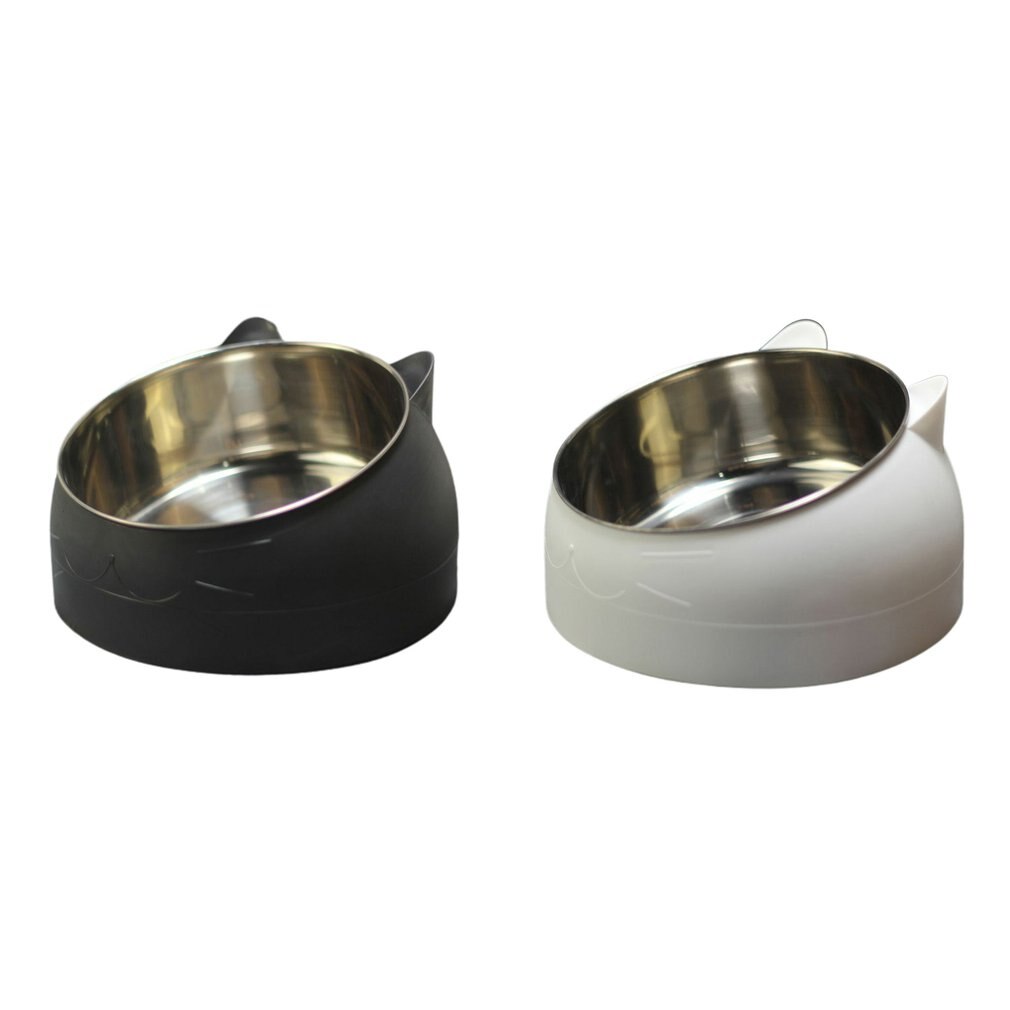 Cuenco de acero inoxidable antideslizante para gatos, Base para cachorros, alimentador de agua potable, plato inclinable de protección para el cuello, cuenco para mascotas