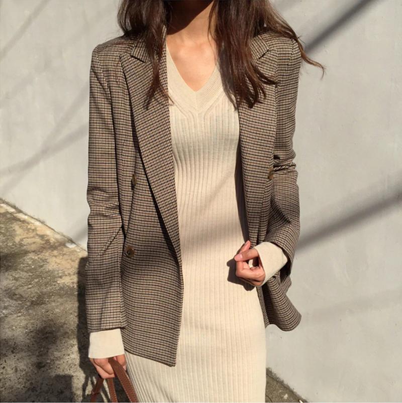 vrouwen jas herfst en winter mode vrouwen jas houndstooth korte vrouwelijke jas check jas vrouwelijke