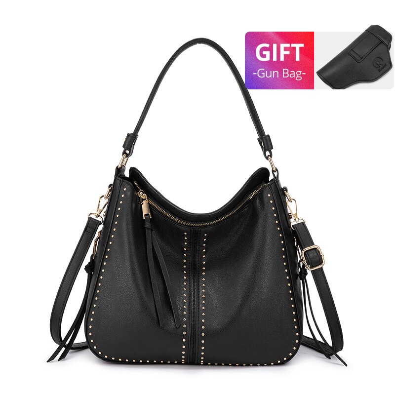REALER women handbags classic shoulder crossbody bag female casual large capacity totes For ladies hobos bags: Black