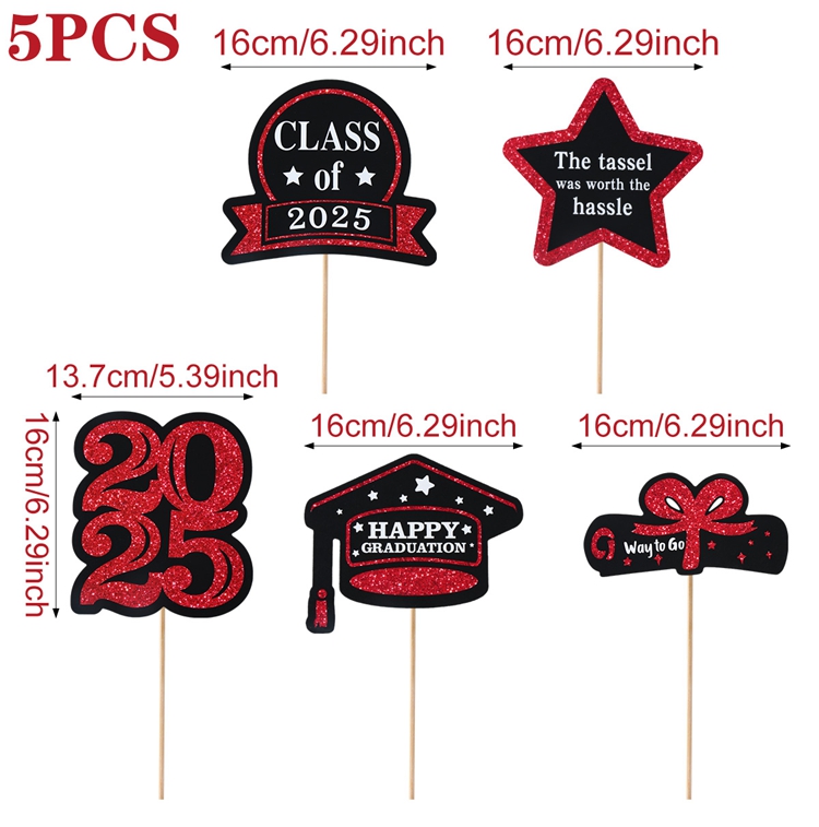 Graduation Decorations Paper Cupcake Toppers Class of Grad Centerpiece Sticks Graduation Party Table Topper Decoration: Clear