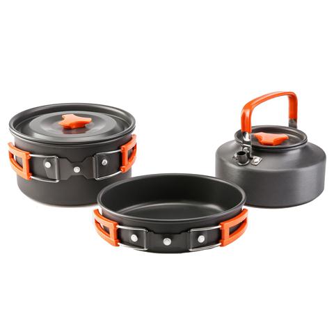 Outdoor Cookware kit Camping set Teapot Combination folding camping tableware Hiking Kettle Cookware Set: Brown