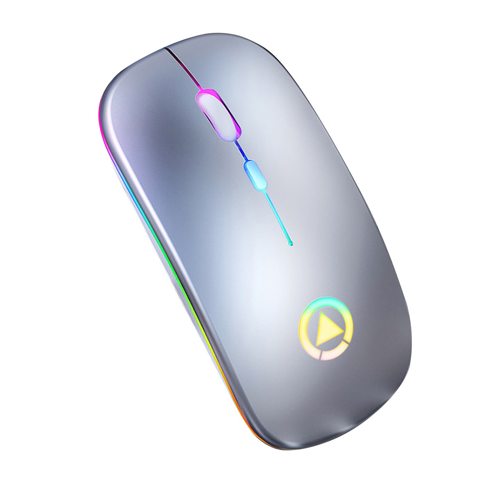 Mouse Mouse ottico Wireless da 2.4GHz Mouse da gioco RGB ricaricabile da 1600DPI USB per PC Mouse per Computer portatile Mouse a basso rumore: Argento