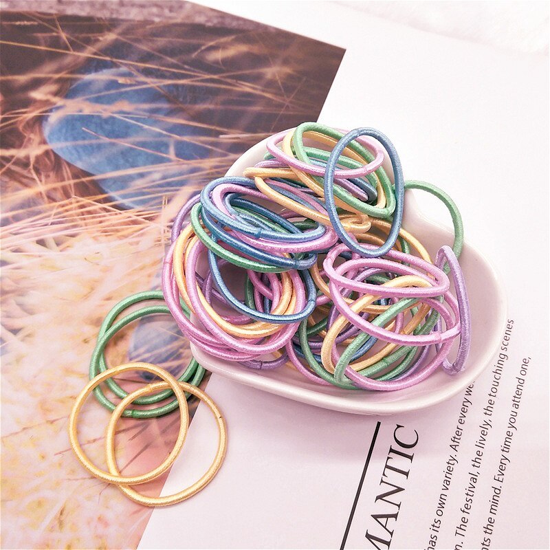 100pcs Hair Bands - 3cm Nylon Rubber Bands - Children Safe Elastic Ponytail Holder: LightColor