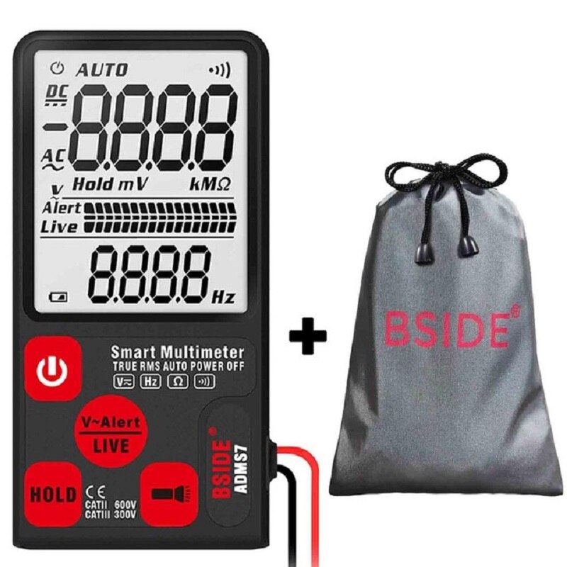 Newdigital multimeter true rms auto range lcd automatisk smarte multimetere spenning ammeter tester: Adms 7 med pose