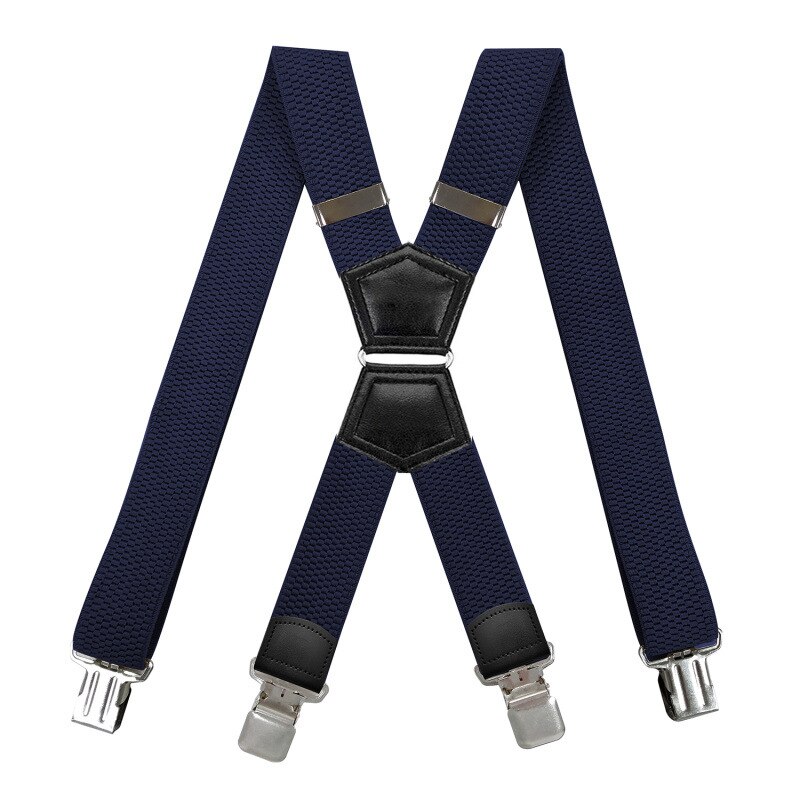 Bretelles robustes en forme de X avec anneau de fer, pantalon en Jean élastique réglable, ceinture de travail, à la pour hommes, 4 Clips: Marine Bleu