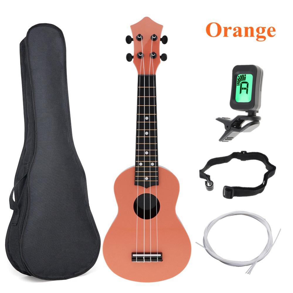 21 Inch Ukulele Soprano Acoustic Ukelele 4 Strings Hawaiian Guitar with Bag Tuner Strap for Children Kids Music Beginner: Orange