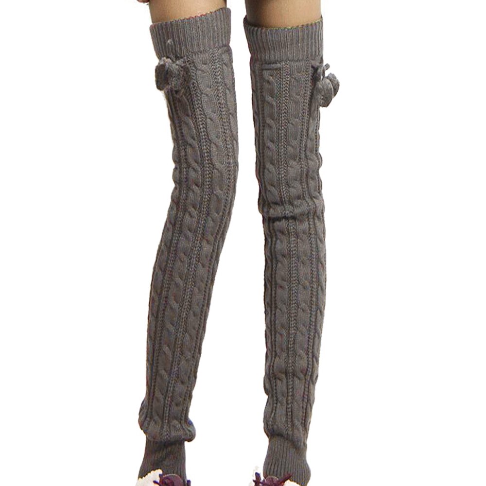 Beenwarmers dames overknee warme gebreide sokken lange laarsmanchetten beenwarmer met pluche bal gebreide beenwarmers japans