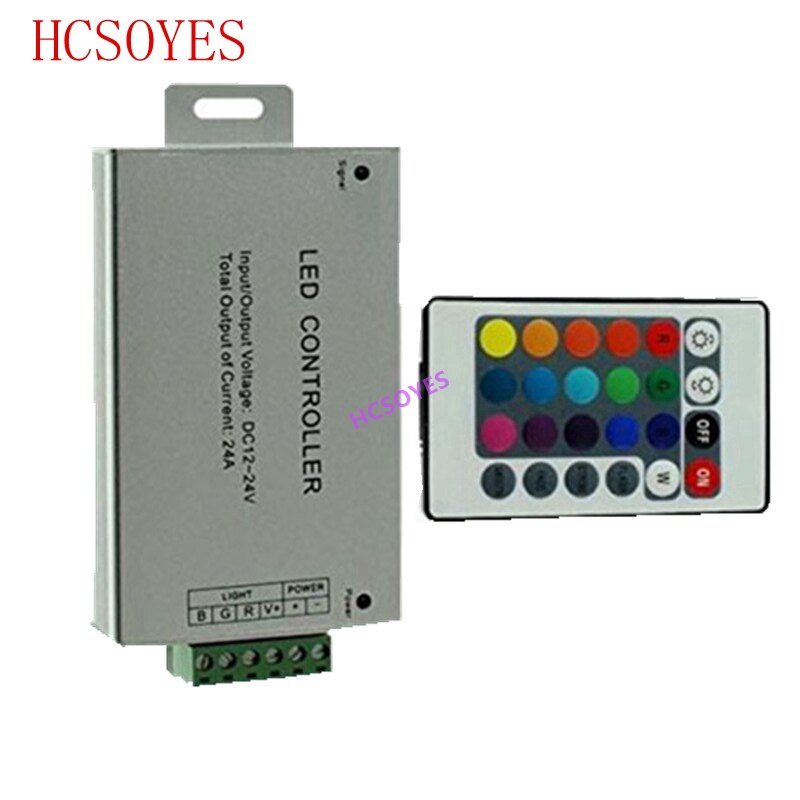 Dc12-24v 24 nøkkel 44 tast 12a/24a ir rf fjernkontroll trådløs rgb ledet kontroller aluminium+plast 3ch 5a til 5050 3528 stripe