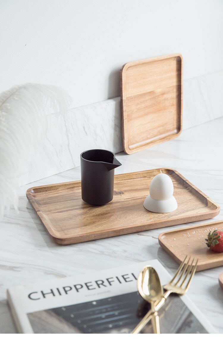Acacia Wooden Tray Solid Wooden Tray Food Rectangular Plate Japanese Tea Tray Barbecue Snack Cake Nature Health Wood Tray