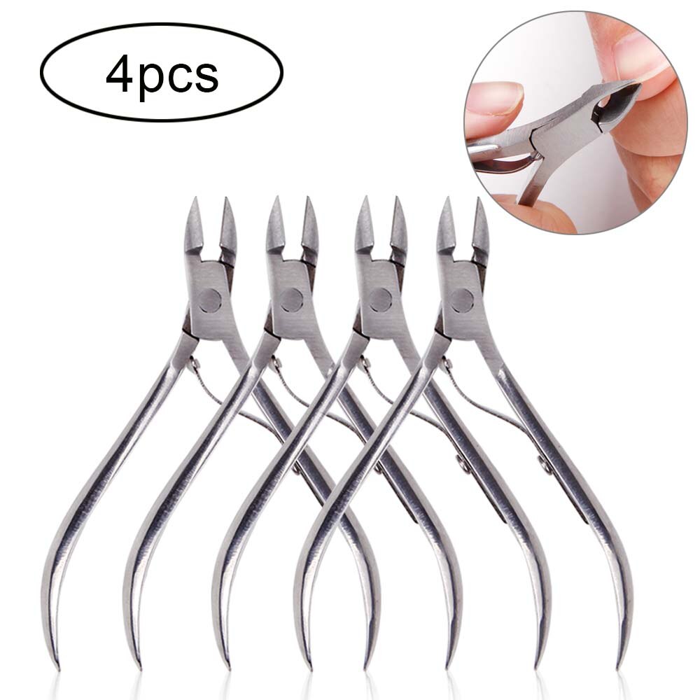 Nail Art 4/8/12pcs Nail Cuticle Nipper Clipper Manicure Pedicure Stainless Steel Toenail Ingrown Edge Cutter Dead Skin Remover: 4pcs Silver