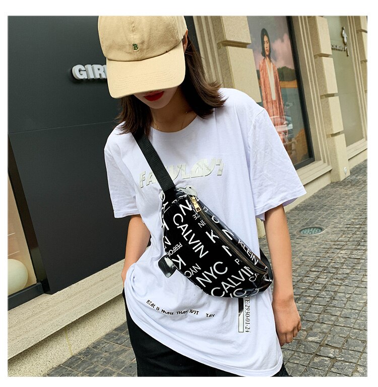 Frauen Männer PU Leder Taille Tasche knapp Drucken fanny Packungen Männer fanny Packungen für Frauen unisex Brust Tasche lässig Taschen: Schwarz