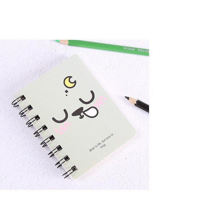 A7 Mini Spiral Notebook Cartoon Cat Notepad Kawaii Personal Diary Planner Horizontal line Notebook School Office Supply 80Sheets: Grey emoji