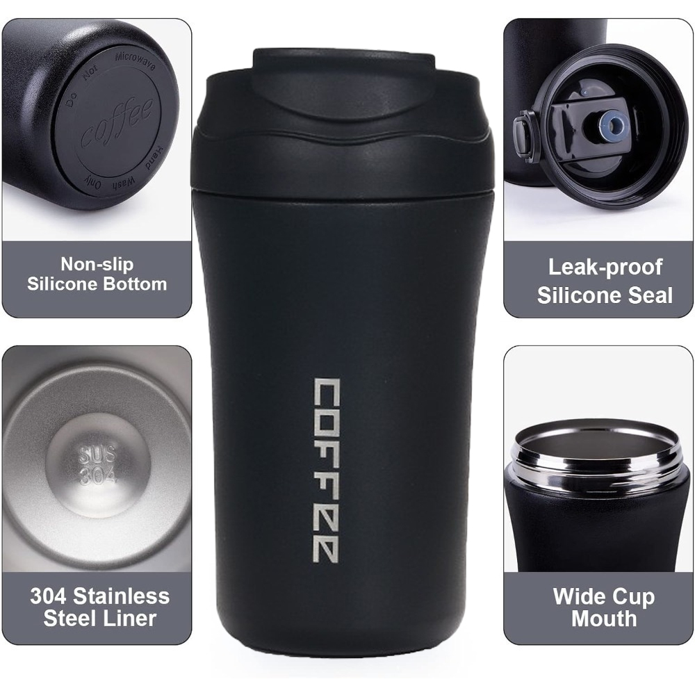 14Oz Insulated Stainless Steel Travel Coffee Mug Spill Proof Travel Mug with Straw Reusable Drinkware for and Cold Beverages