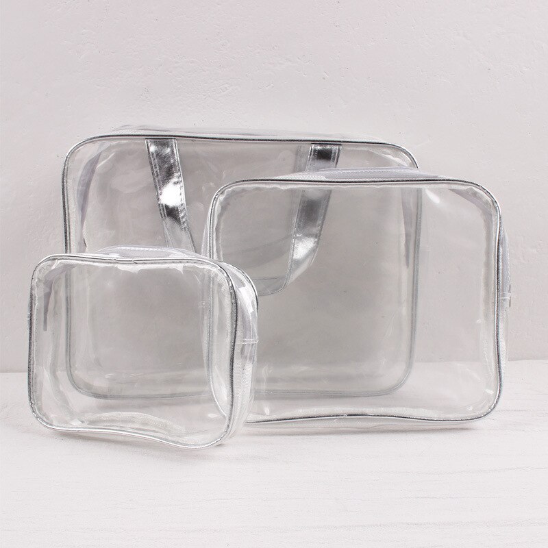 Ruputin 3 stuks/set transparante dames cosmetische tas pvc reisorganizer tas rits make-up tas badkamer waterdichte waszakken: Zilver