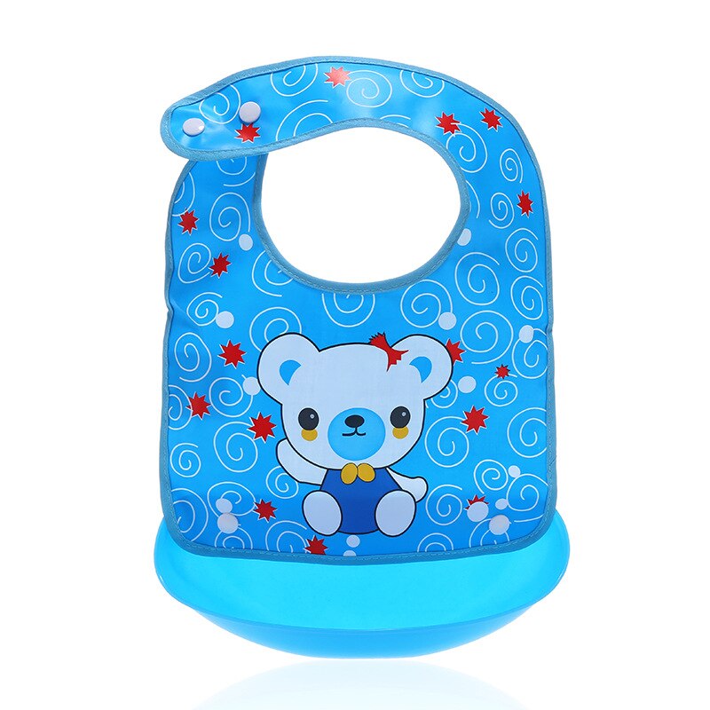 1 Pcs Waterproof Baby Bibs Apron Cute Cartoon Baby Bibs Towel Adjustable Detachable Baby Burp Bibs Infant Supplies: Dark blue bear