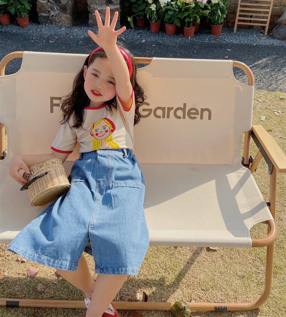 Faldas vaqueras hasta la rodilla para niños de 3 a 11 años, ropa informal holgada de Color sólido, Hc38