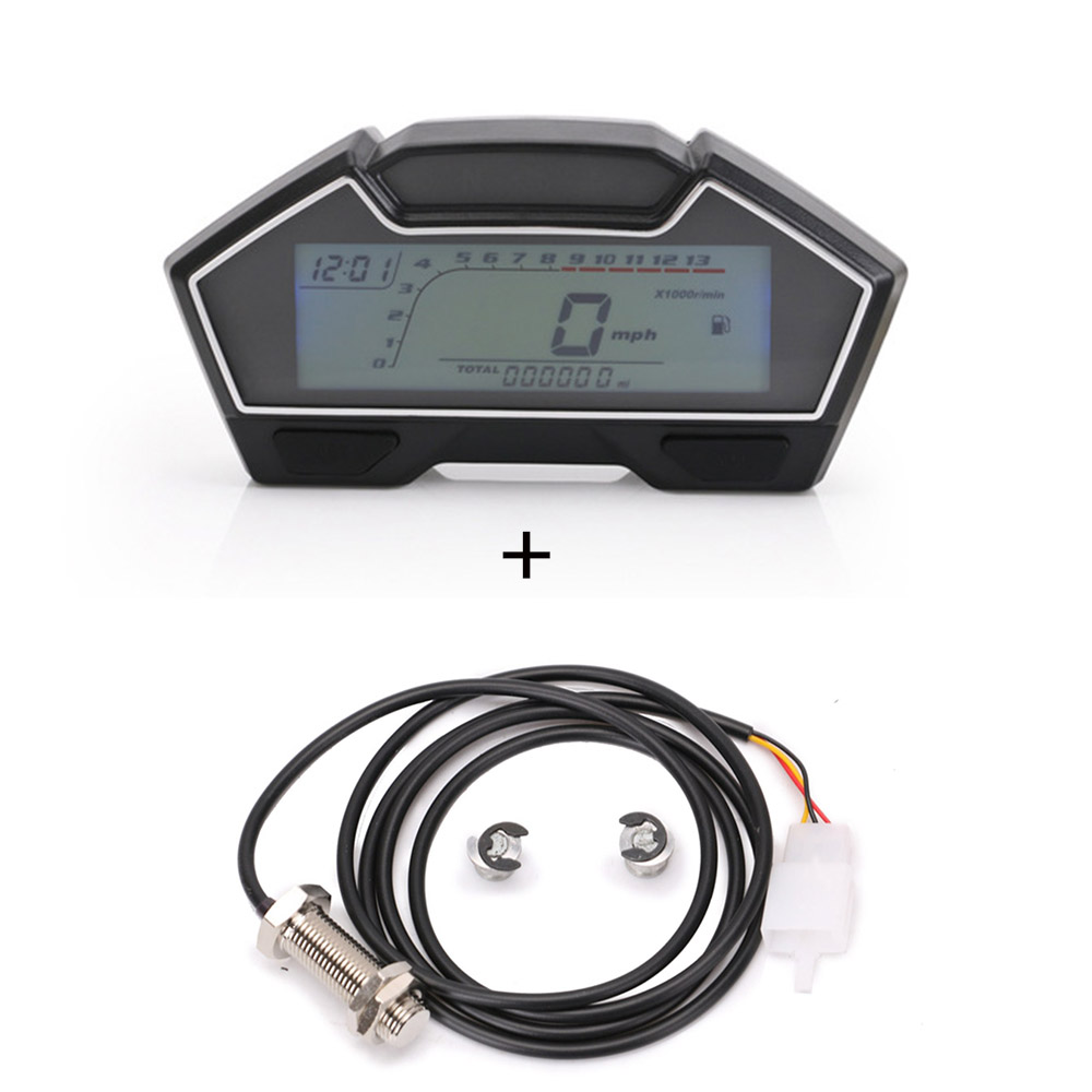 For 2,4 cylinder LCD Motorcycle Racing Street Bike Speedometer Odometer RPM Speed Fuel Gauge 13000RPM DIY Speedometer: With sensor-A