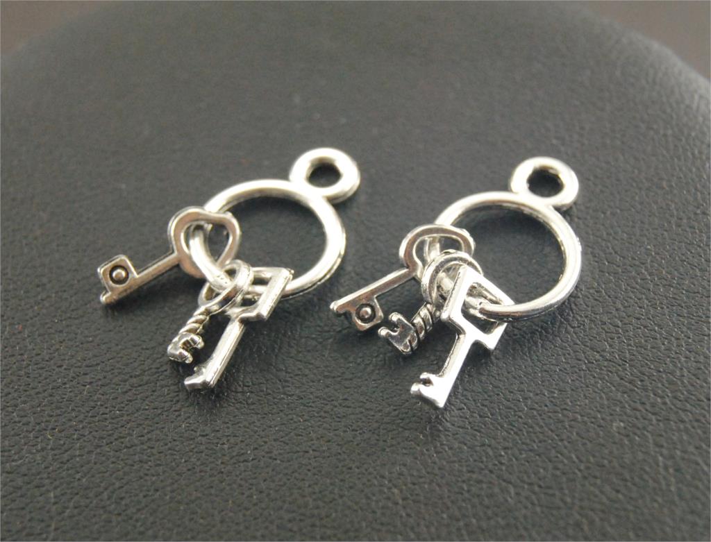 10Pcs Zilver Kleur/Brons Sleutelhanger Met Drie Sleutels Bedels Hangers Voor Sieraden Maken Diy Handgemaakte Craft 26X14MM A190/A196: A190