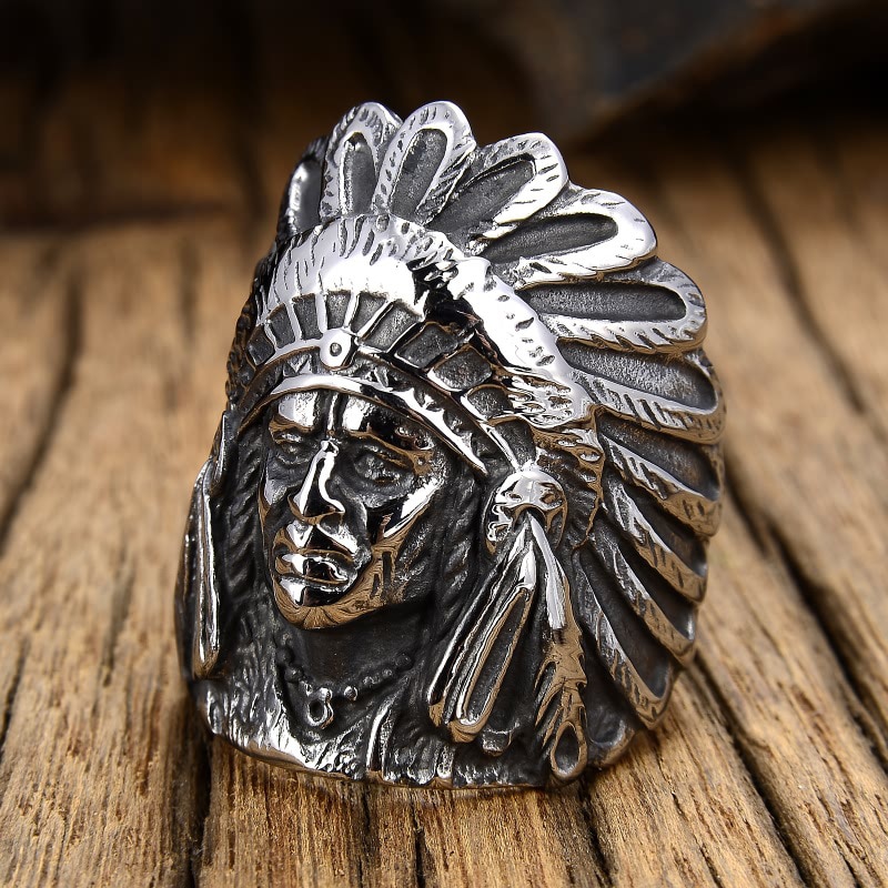 Gedetailleerde Indian Chief Ring Mannen 316L Rvs Biker Ring Mannelijke Enorme Punk Hip Hop Ringen Beste Cadeau Voor vriend