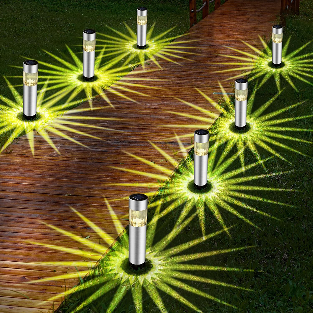 Solcellelamper udendørs vandtæt rustfrit stål led landskabsbelysning solcellehavelamper til indkørsel sti terrasse gårdhave