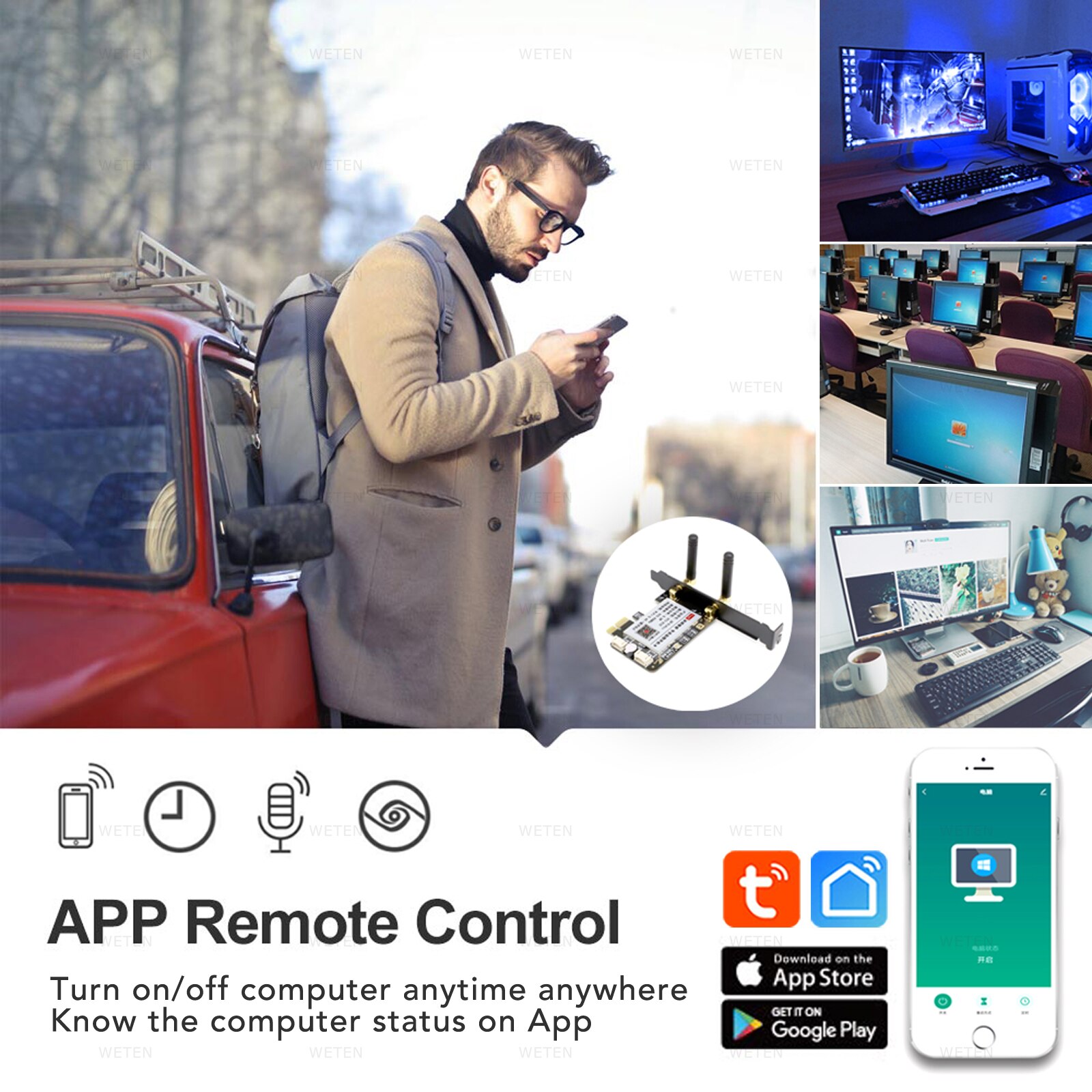 Tuya Wifi Computer Power Reset-schakelaar USB PCIe-kaart 433 RF-afstandsbediening PC-aan/uit-knop, APP-spraakbediening met Alexa Google Home