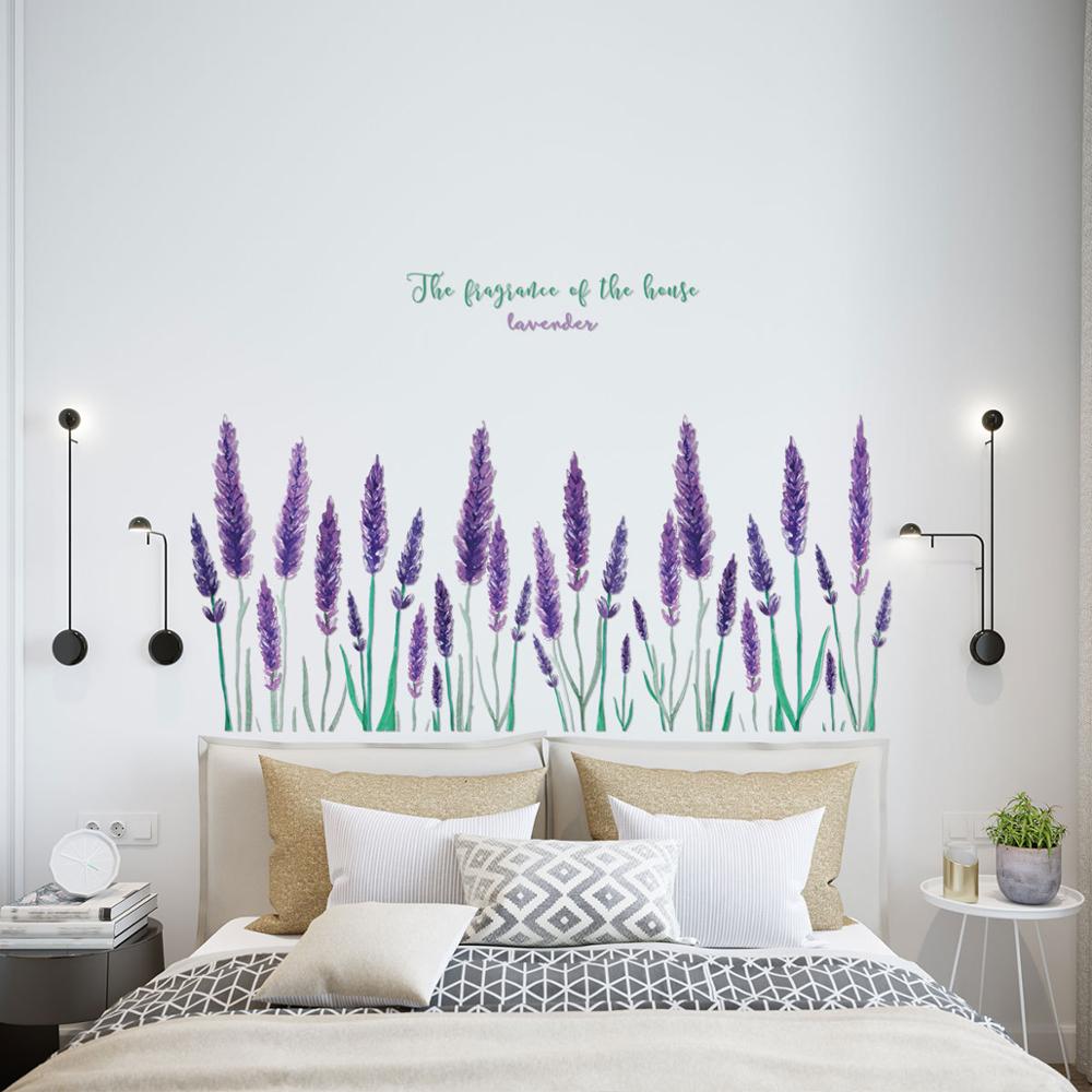 Purple Lavender Wall Sticker, Living Room Background, Home Decor Stickers, Romantic Flower Stickers, Mural Kick line