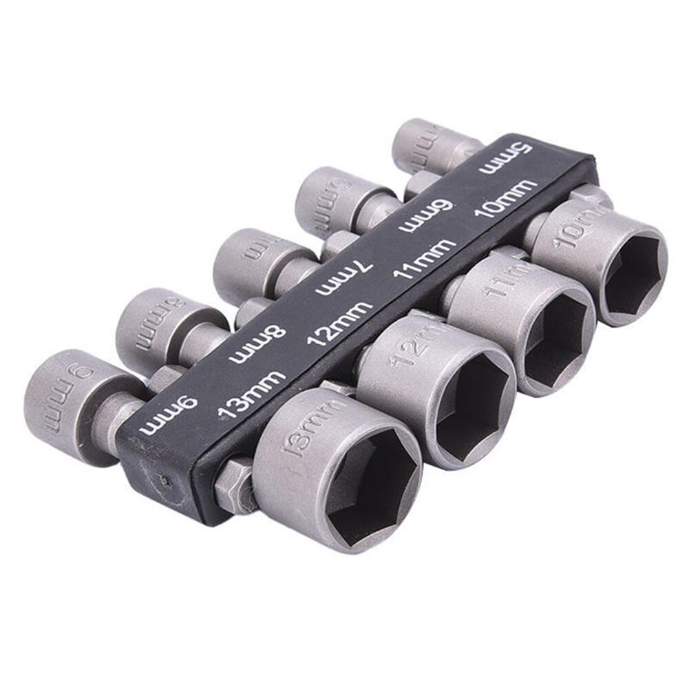 9 stuks 1/4 "Hex Shank Schroevendraaier Moer Driver Boor Socket Wrench Schroef 5-13mm Magnetische Moer driver Set Socket Adapter