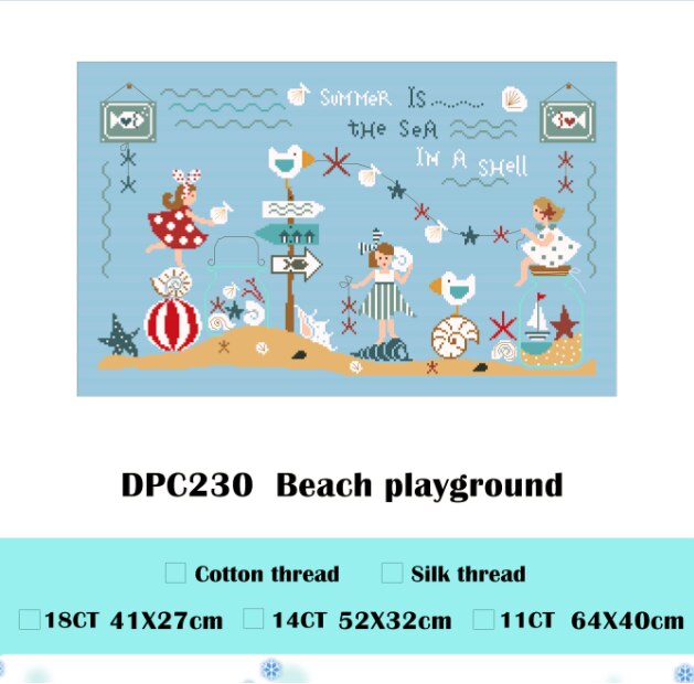 Spiaggia parco giochi punto croce pacchetto di cartone animato 18ct 14ct 11ct luce blu tessuto di filo di cotone da ricamo FAI DA TE cucito a mano: Silk filo / 14ct lightblue canva