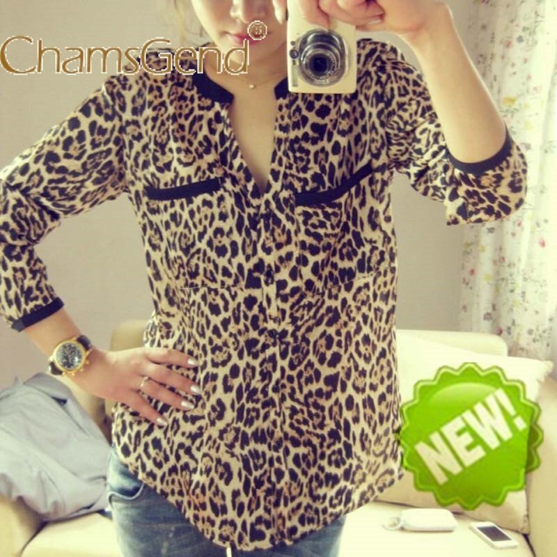 CHAMSGEND Jacket Slim Leopard Blouse Long Sleeve Chiffon Ladies T-Shirt Oversize Tops Coat Casaco Feminino Manteau 09