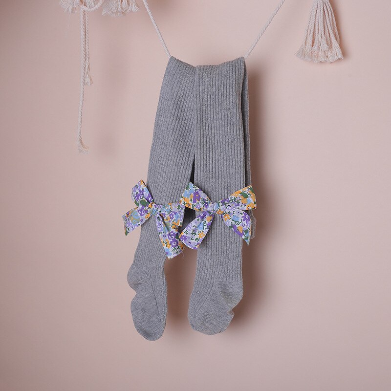 Small Floral Bowknot Baby Girls Tights Spring Soft Cotton Newborn Infant Pantyhose Kids Children Stocking For Girls Dance: gray