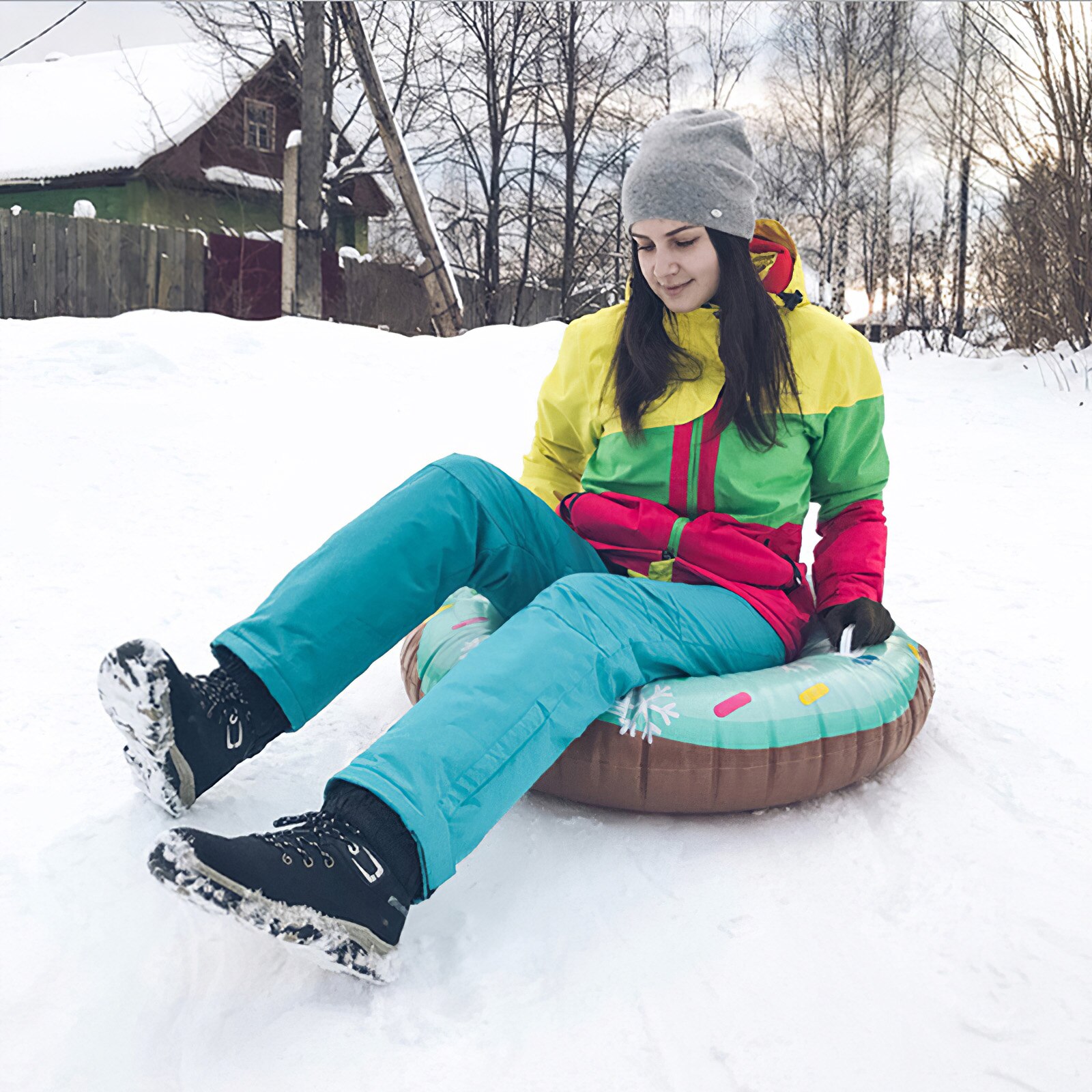 Juguete de nieve inflable de invierno para niños y adultos, esquí circular de esquí con mango, duradero, tubo de nieve, trineo flotante engrosado