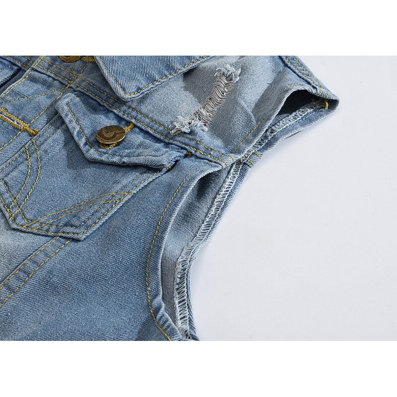 Chaleco vaquero de Color claro para hombre, chaqueta sin mangas, informal, ajustado, talla grande, M-5XL, MY098