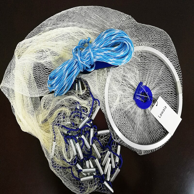 Lawaia Nylon Fishing Net Iron Pendant White Nylon Cast Net Silver Aluminum Ring Hand Throwing Outdoor Tool