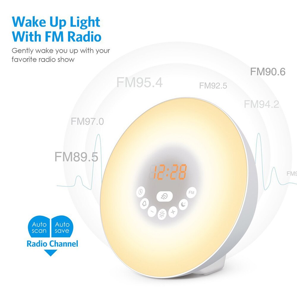 Gosear wake-up luz do nascer do sol simulação despertador sensor de toque em mudança de cor rgb lâmpada led com rádio fm