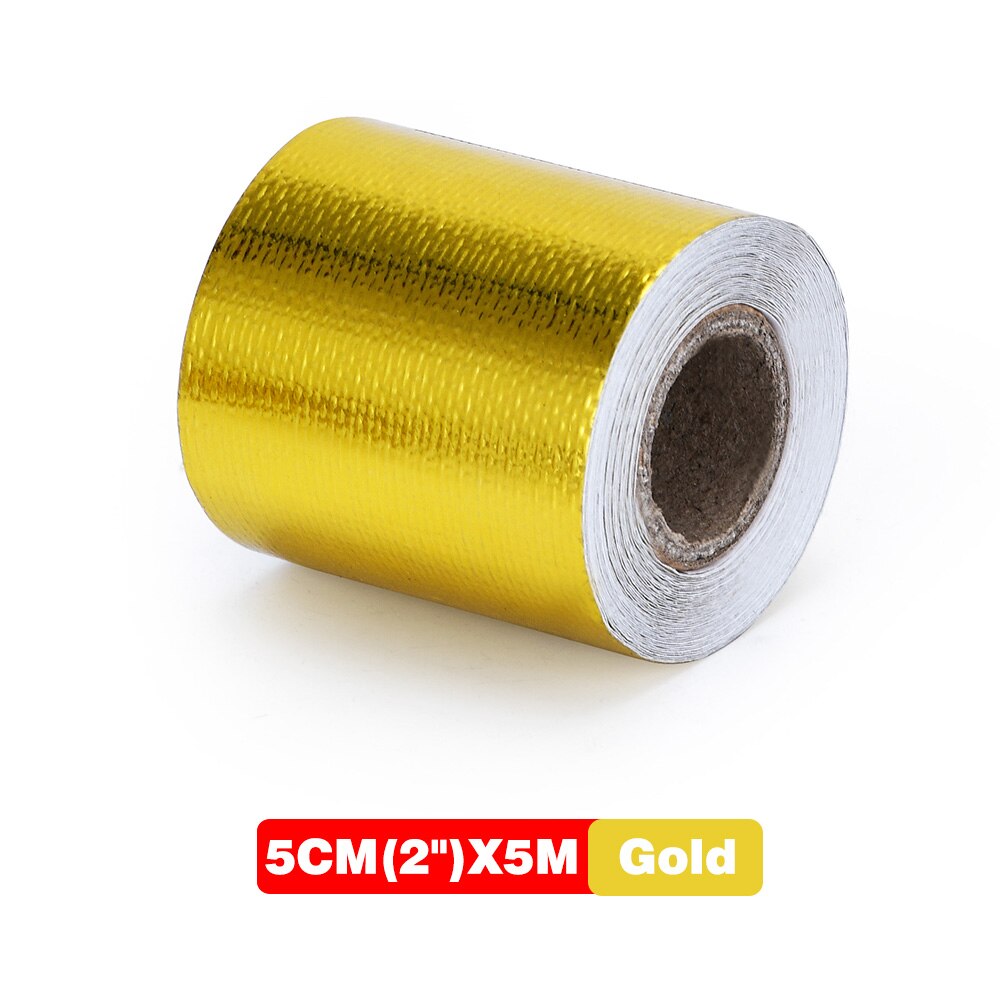 Fire-retardant Fiberglass Belt Automobile Motorcycle Refit Thermal Insulation Band Exhaust Heat Wrap Roll Heat Shield Tap: 5cm 5Meter Gold