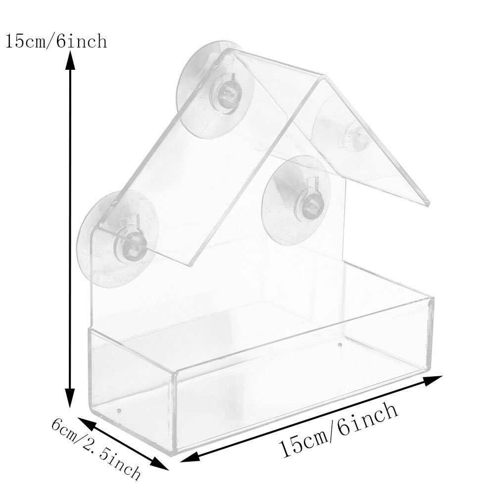 40# Clear Glass Bird Feeder Window Viewing Bird Feed Hotel Table Seed Hanging Transparent Suction Cup Bird Feeders House Decor