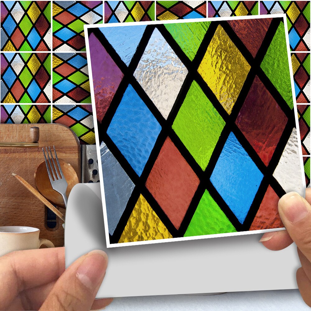 10/15cm x 25 pieces Imitation stained glass Tile stickers PVC waterproof sticker self-adhesive PVC Morocco balcony wallsticker